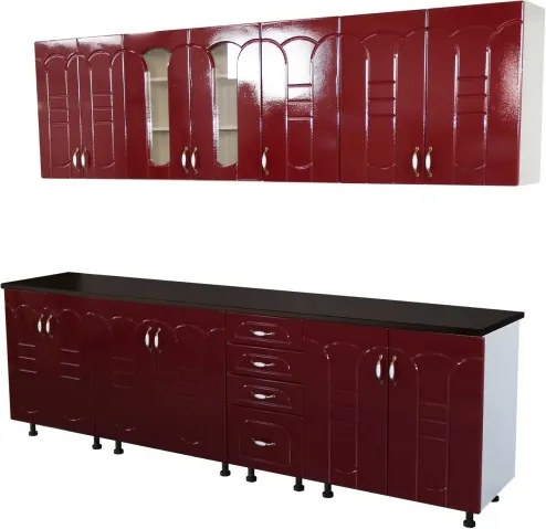 Bucatarie Zebra 260 cm din MDF Rosu Tulip cu blat termoizolant negru