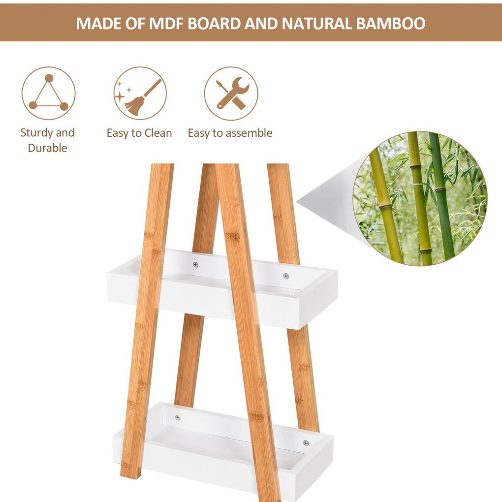 Kleankin Raft Baie cu 3 Rafturi din MDF și Bambus, Dulap Baie, 30x18x81 cm, Lemn | Aosom Romania
