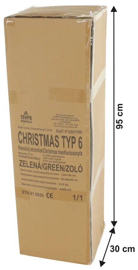 Brad de Crăciun de calitate 3D, cu lumini, verde, 180 cm, LED 300, CHRISTMAS TYP 6