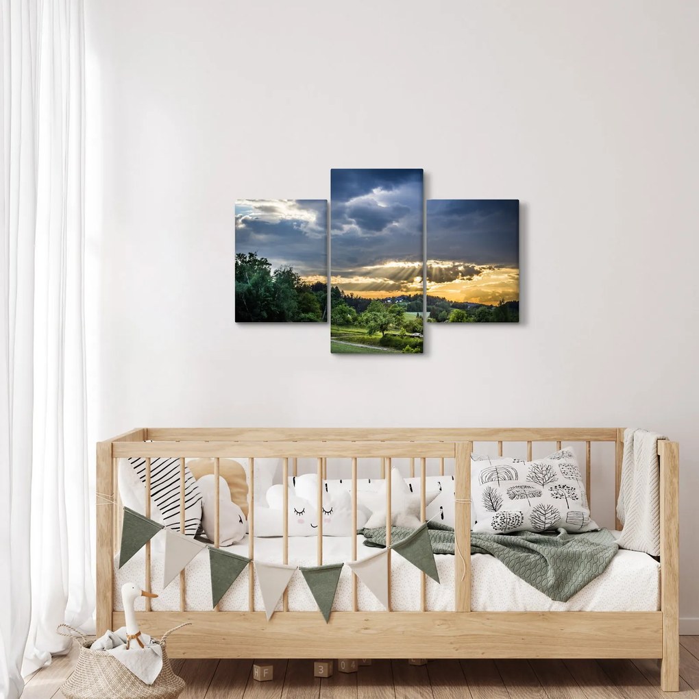 Tablou cu peisaj și raze de soare (90x60 cm)