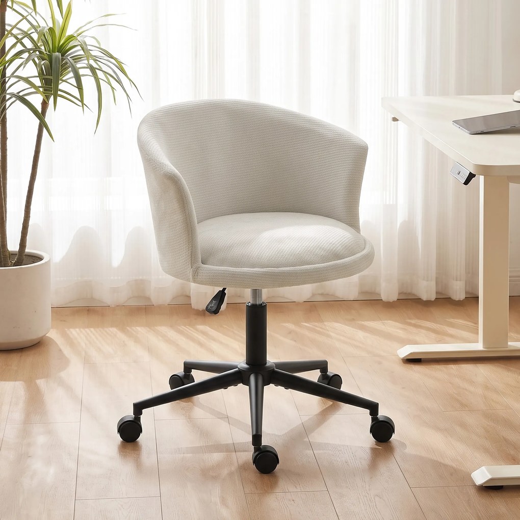 HOMCOM Scaun de birou rotativ din chenille, înălțime reglabilă, pentru machiaj, studio sau dormitor, crem | Aosom Romania