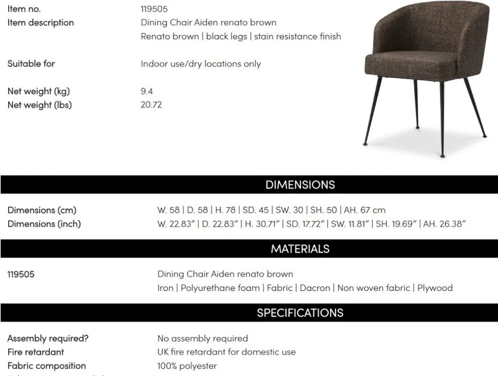 Scaun elegant design LUX Aiden, Renato brown