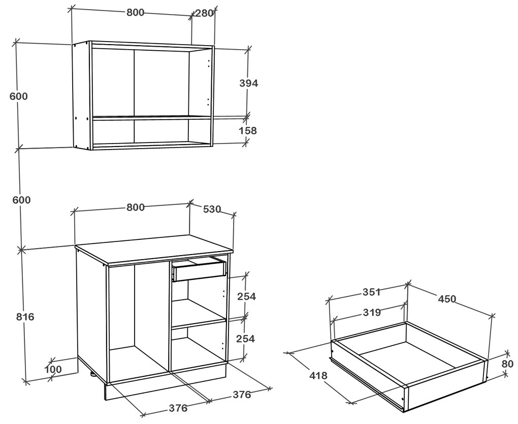 Set haaus Berna, Antracit/Alb, L 80 cm