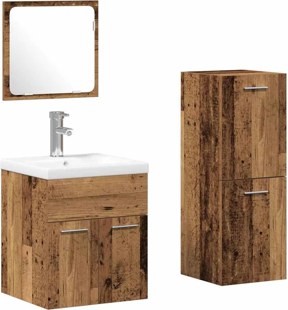 vidaXL Set de mobilier pentru baie 4 pcs Lemn vechi Lemn compozit