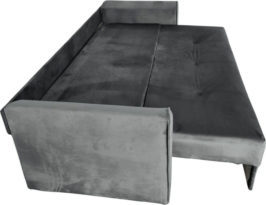 Canapea LILI extensibila, 3 locuri, cu lada de depozitare, catifea gri , 220x95x80 Gri, Catifea