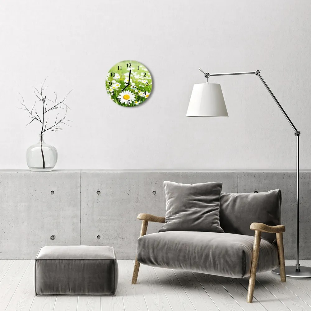 Ceas de perete din sticla rotund Margarete Flori și Plante alb