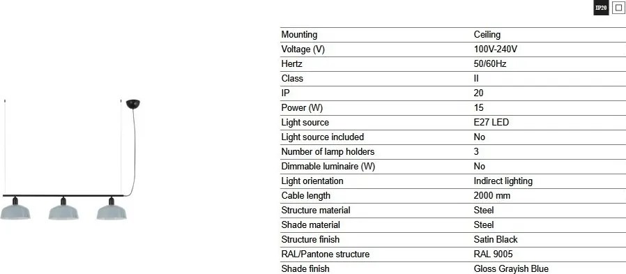Lustra suspendata metal TATAWIN M 3L negru, blue