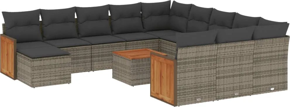 vidaXL Set mobilier de grădină cu perne, 13 piese, gri, poliratan