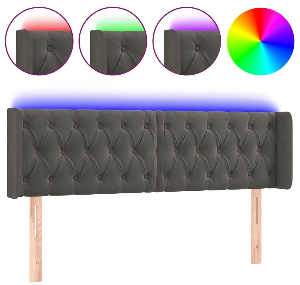 vidaXL Tăblie de pat cu LED, gri închis, 147x16x78/88 cm, catifea