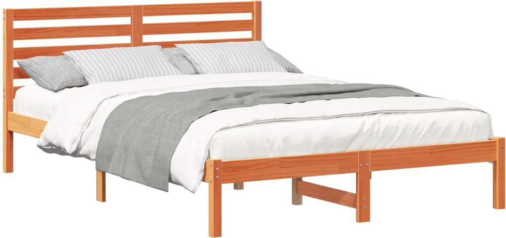vidaXL Cadru de pat Maroniu cerat 140 x 220 cm Lemn de pin masiv