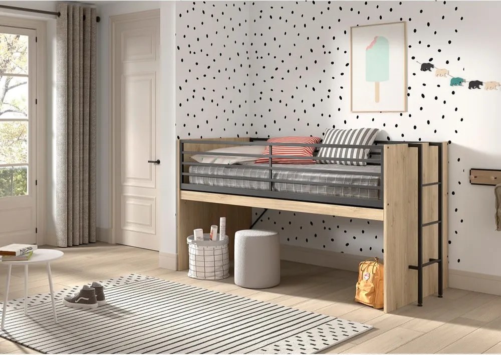 Pat pentru copii în culoare naturală înalt cu somieră 90x200 cm Sam – Vipack