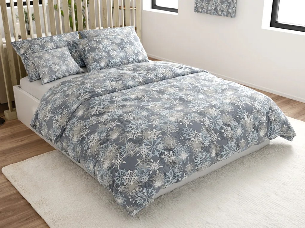 Lenjerie de pat din microfibra flanel SNOWFLAKE albastru-gri Dimensiune lenjerie de pat: 70 x 90 cm | 140 x 220 cm