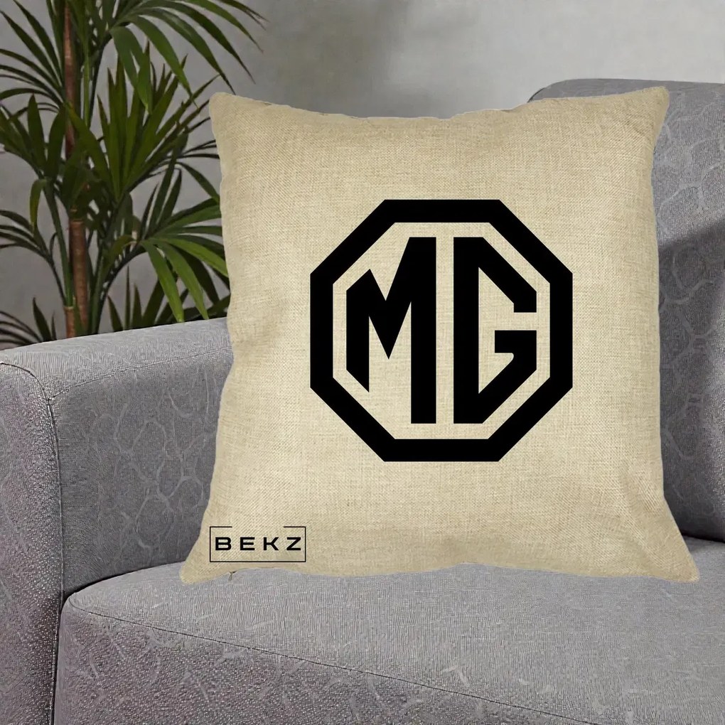 Perna Personalizata cu emblema MG, 40x40 cm, Crem, Husa Detasabila, Perna Inclusa, BEKZ®