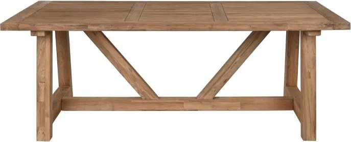 Masă dining din lemn masiv de tec, natur, 10 locuri, cu bază în formă de V, 75 x 200 x 100 cm, „Thoren”