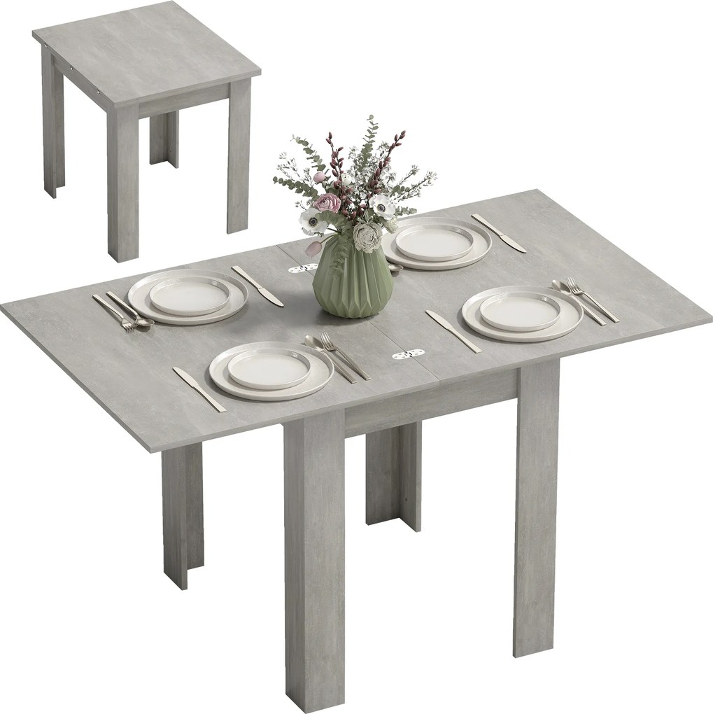 HOMCOM Masă de Dining Extensibilă pentru 4-6 Persoane Design Pliabil, 70-140cm Masă Rectangulară de Economisire a Spațiului cu Picioare Antiderapante, pentru Sala de Mese Sufragerie, Gri Efect Lemn | Aosom Romania