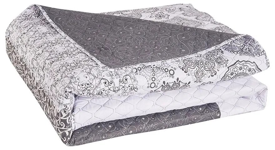 Cuvertură cu 2 fețe din microfibră DecoKing Alhambra, 220 x 240 cm, alb - gri