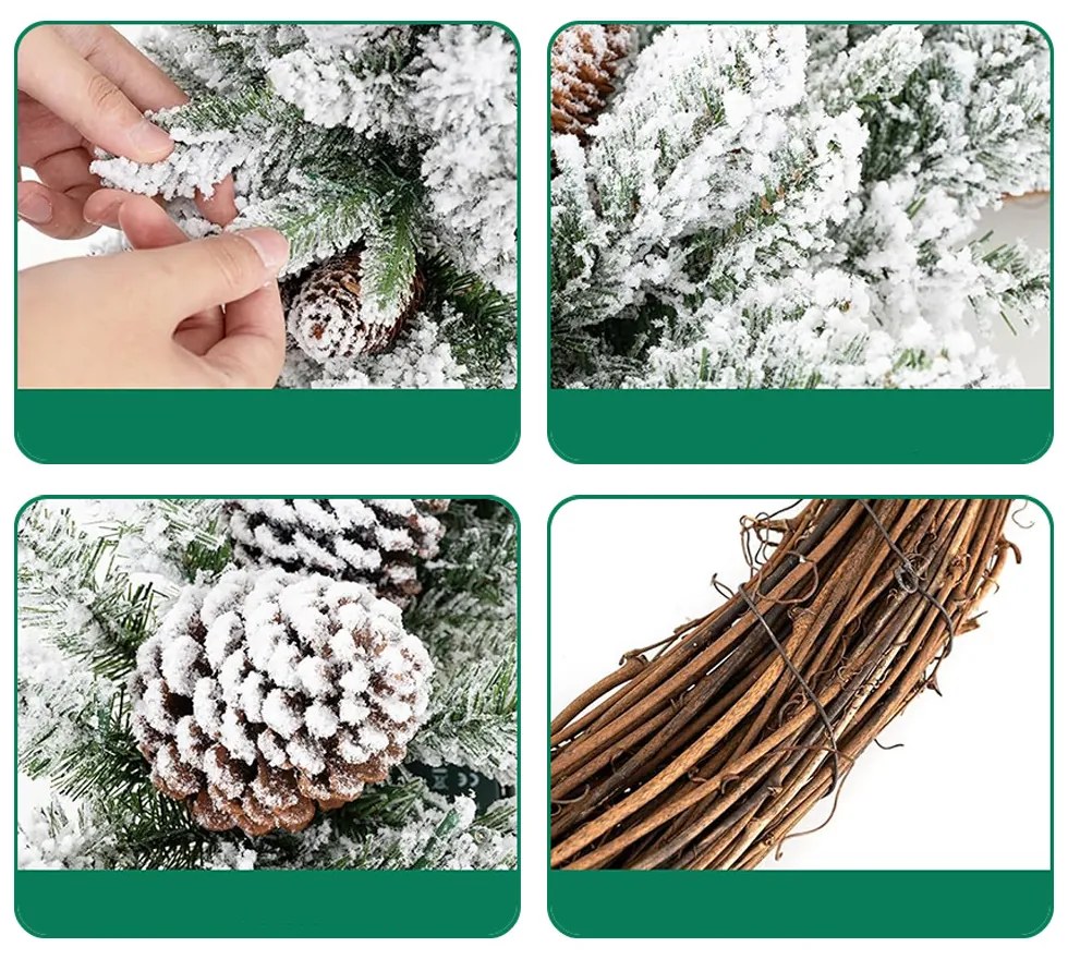 Coroniță de iarnă cu zăpadă și lumini LED calde