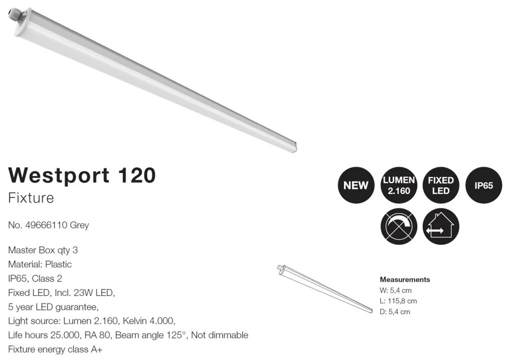 Plafoniera LED design liniar IP65 Westport 120 / 23W 49666110 NL
