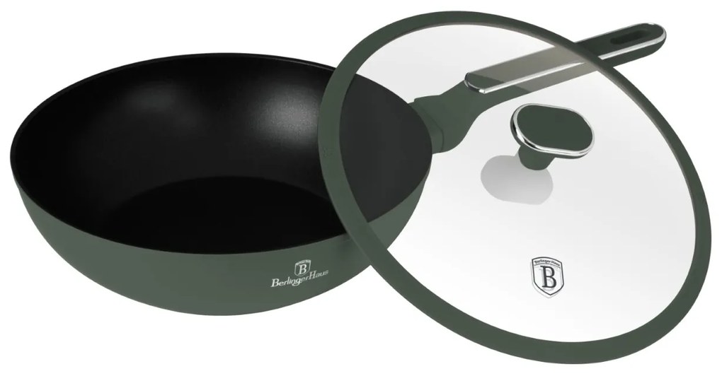 Tigaie wok antiaderenta cu titan 28 cm Green Matte Collection Berlinger Haus BH 8159