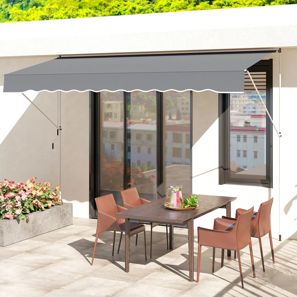 Outsunny Copertină Retractabilă cu Braț Pliabil, 400x120 cm, Gri Închis | Aosom Romania