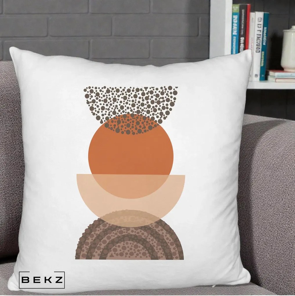 Perna Decorativa Boho Stiva Forme Punctate Terracotta, 40x40 cm, Alb Pufos, Husa Detasabila, Perna Inclusa, BEKZ®