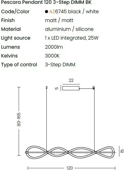 Lustra LED suspendata design modern PESCARA 120 3-STEP DIMM