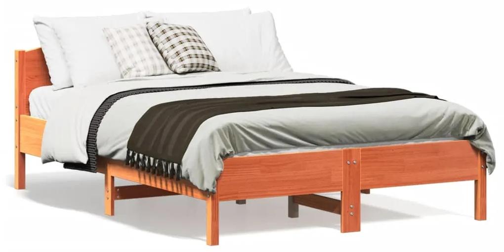 842605 vidaXL Cadru de pat cu tăblie, maro ceruit, 140x190 cm, lemn masiv pin