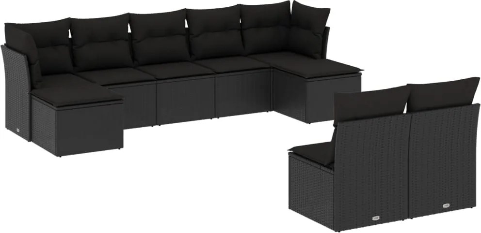 vidaXL Set mobilier de grădină cu perne, 9 piese, negru, poliratan