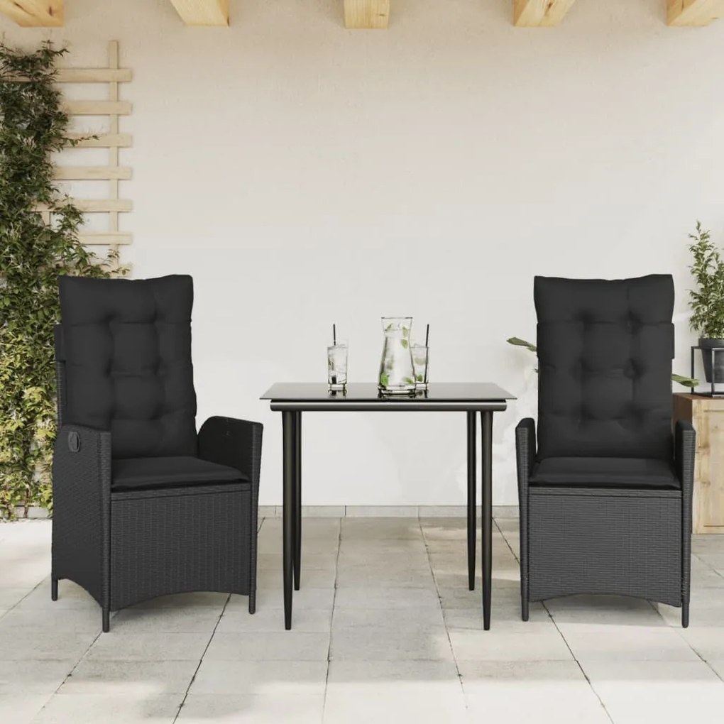 3213174 vidaXL Set mobilier de grădină cu perne, 3 piese, negru, poliratan