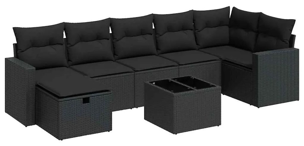 3325411 vidaXL Set mobilier de grădină cu perne, 8 piese, negru, poliratan