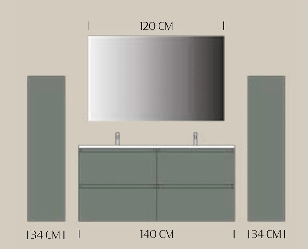 Set lemn masiv mobilier baie suspendat Armonia 104/140/208 cm - 208 L