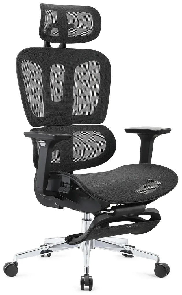 RESIGILAT- ERGOTHRONE Scaun ergonomic, cotiere 2D, suport picioare, Full Mesh, Negru