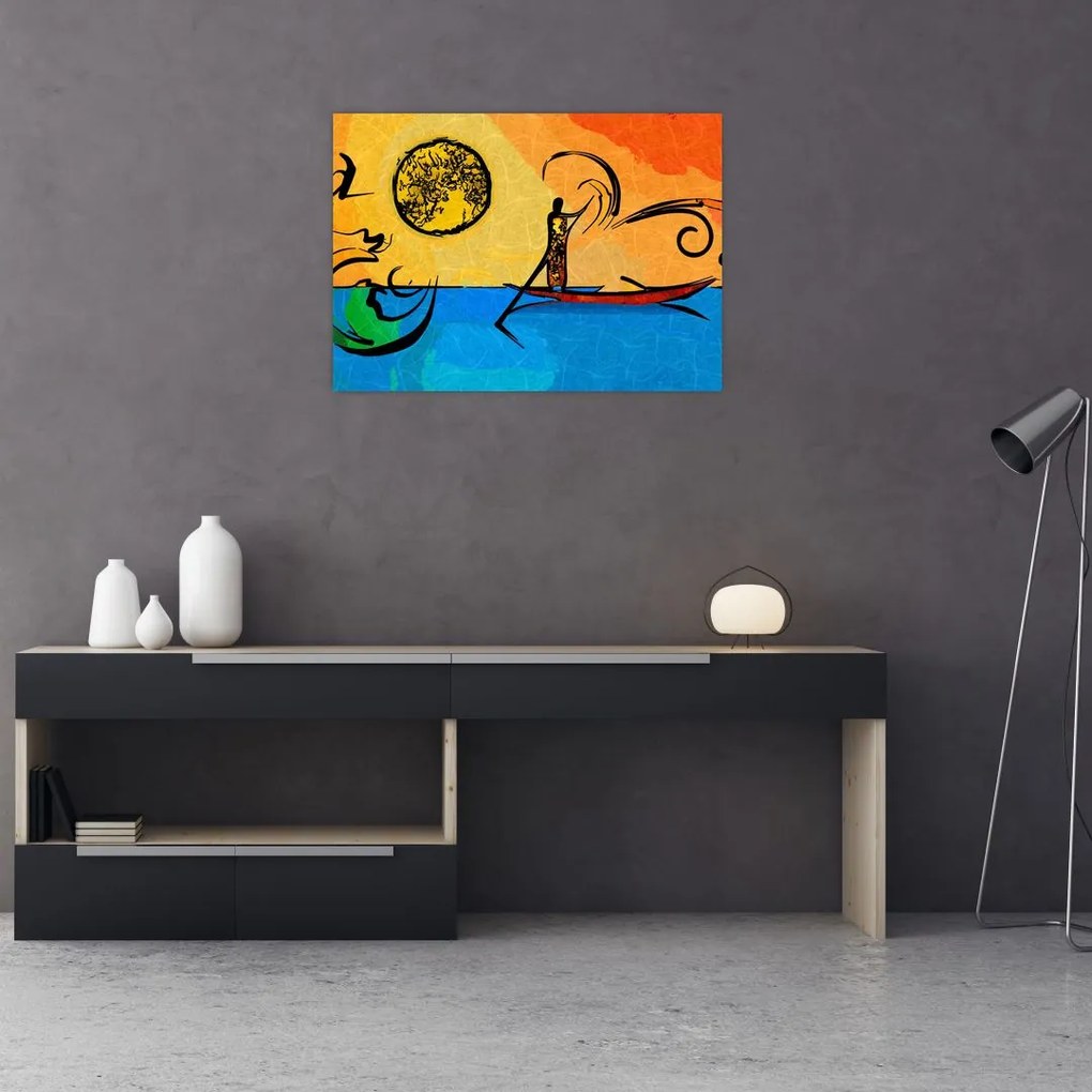 Tablou pe sticlă cu pictură străveche (70x50 cm)