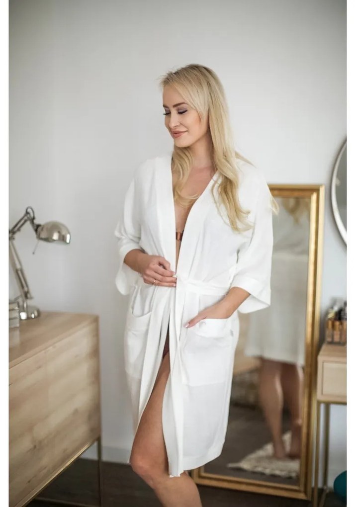 Halat   Kimono pentru gravide si mamici, vascoza si in, marime universala, Alb
