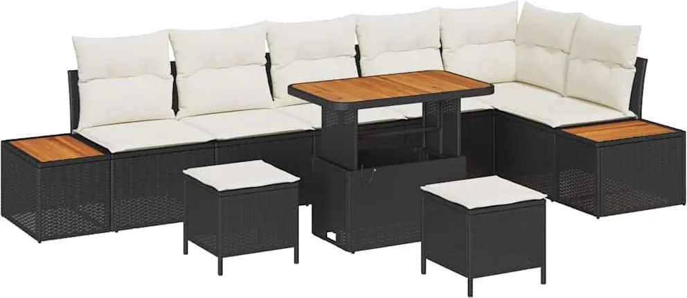 vidaXL Set de canapele pentru grădină 9 pcs Negru poliratan