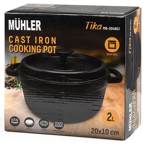 Cratita din fonta Muhler Tika MR-2048CI, 20x10 cm, 2 L, Inductie, Negru