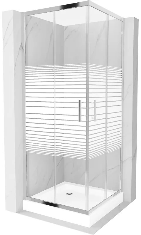 Mexen Rio cabina de duș pătrată 80 x 80 cm, dungi albe, crom + cadă de duș, alb - 860-080-080-01-20-4510