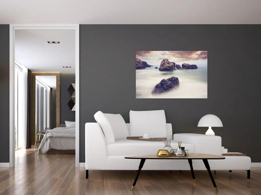Tablou cu stânci în ceață (90x60 cm)
