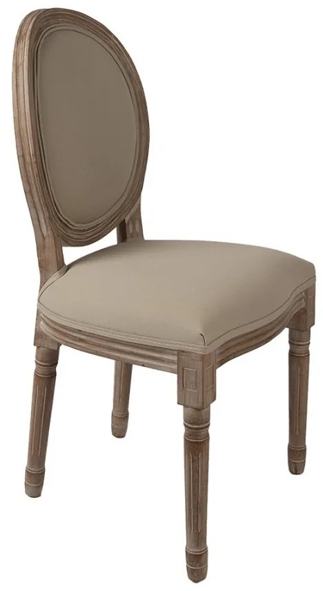 Scaun dining shabby chic, cu spătar oval, bej, stofa, lemn masiv, 48x46x96 cm