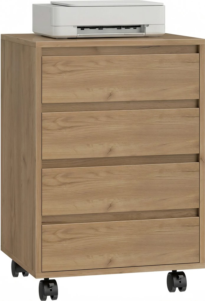 HOMCOM Sertarier de birou cu 4 sertare, cu roți pentru birou 46x40x65 cm Maro | Aosom Romania