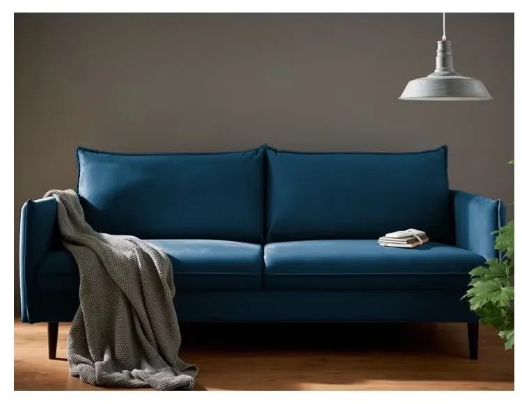 Canapea albastru-închis cu tapițerie din catifea 203 cm Juli – Ropez