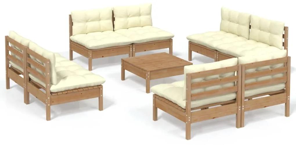 3096049 vidaXL Set mobilier grădină cu perne, 9 piese, crem, lemn de pin