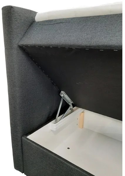 Pat tapițat EMBER 160x200 cm, cu saltele și topper, cu spațiu de depozitare, antracit