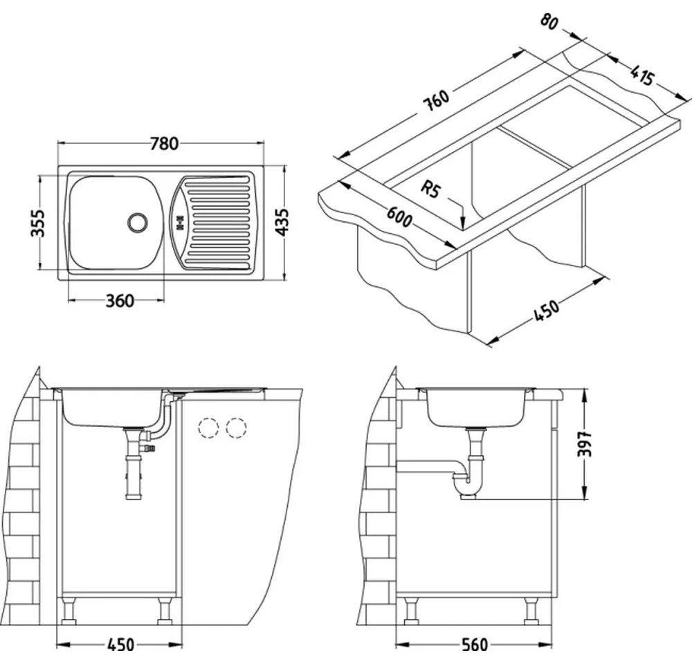 Chiuveta bucatarie inox leinen cu picurator, cuva dreapta, Alveus Basic 150 LEINEN, Dreapta