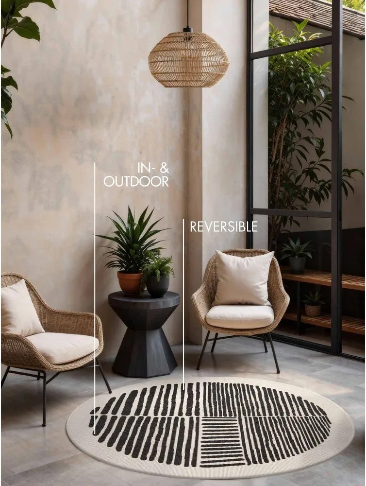 Covor pentru exterior și interior negru/crem rotund ø 200 cm Haringey Bounds – Ted Baker