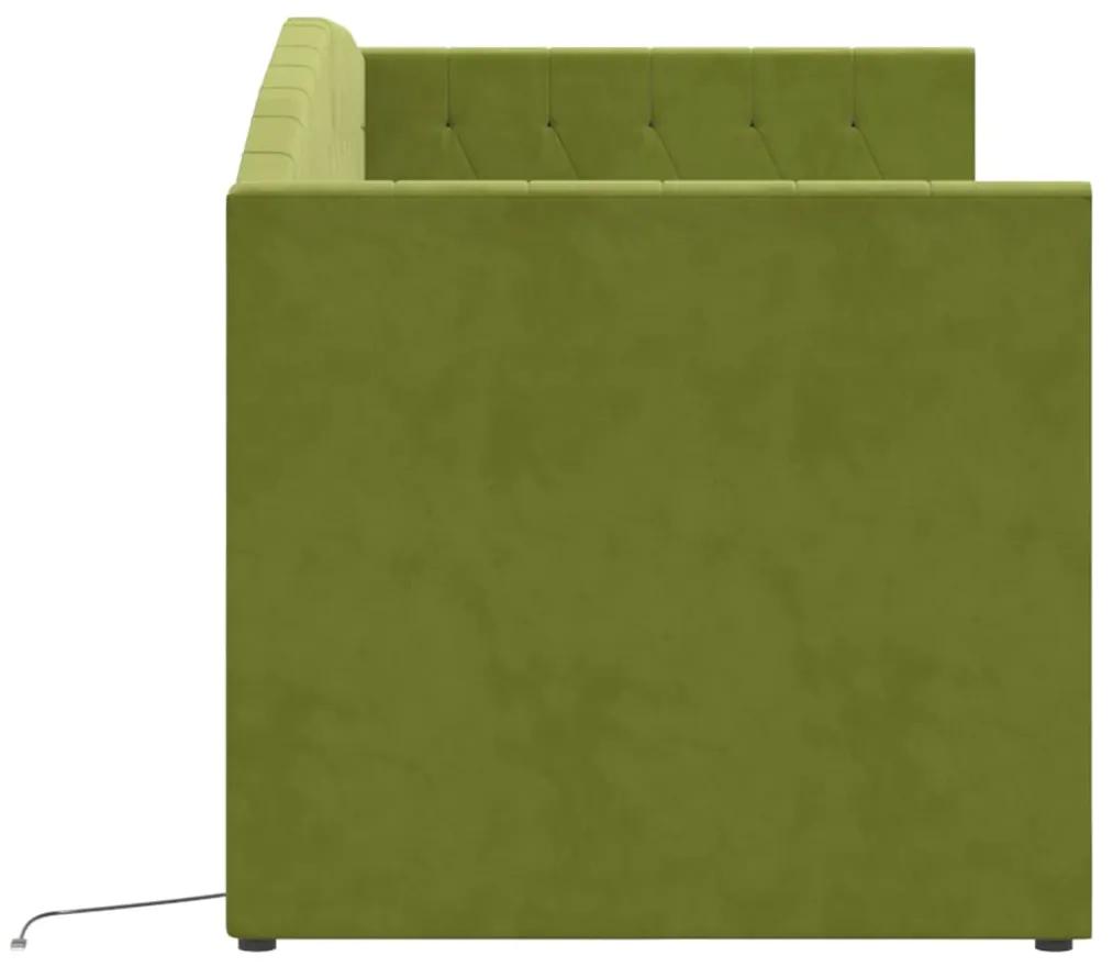 Pat de zi cu saltea, verde deschis, 90x200 cm, catifea, USB Lysegronn