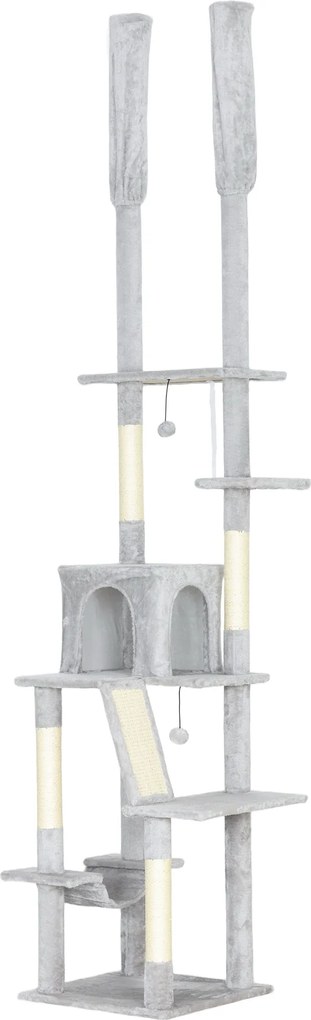 PawHut Copac zgârietoare de tavan cu înălțime ajustabilă 225-255cm Gri deschis | Aosom Romania
