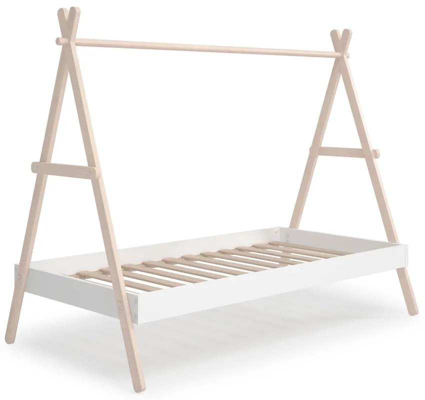 Pat pentru copii alb/natural de tip casă din lemn masiv de pin 90x200 cm Trufa – Marckeric