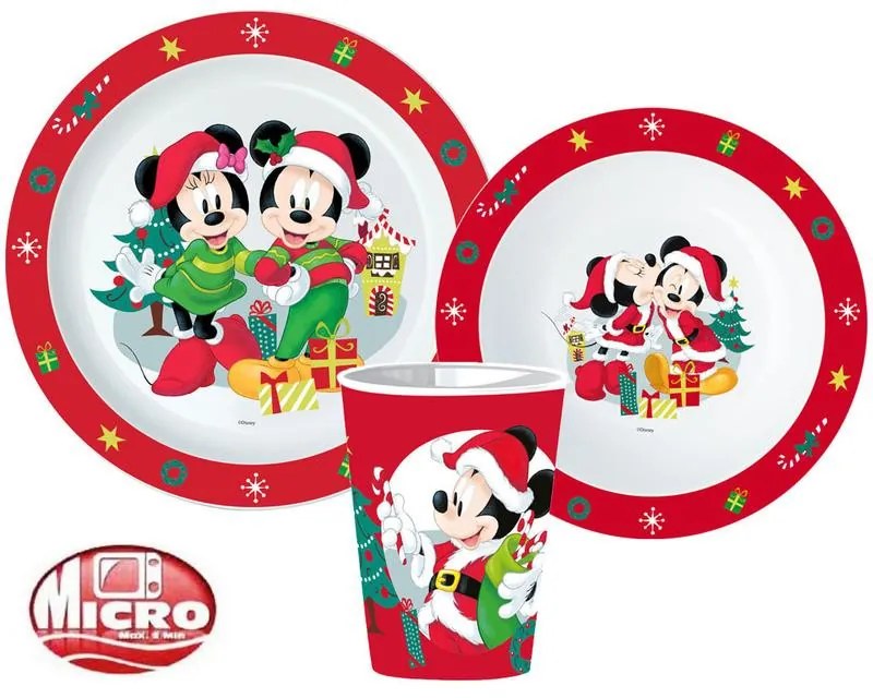 Disney Minnie and Mickey Set de masă pentru Crăciun, set din plastic, cu pahar de 260 ml