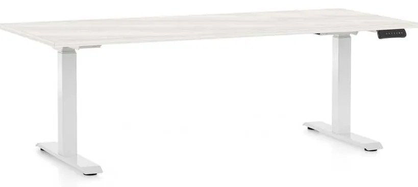 Masă înălțime reglabilă OfficeTech D, 180 x 80 cm, picioare albe, frasin alb